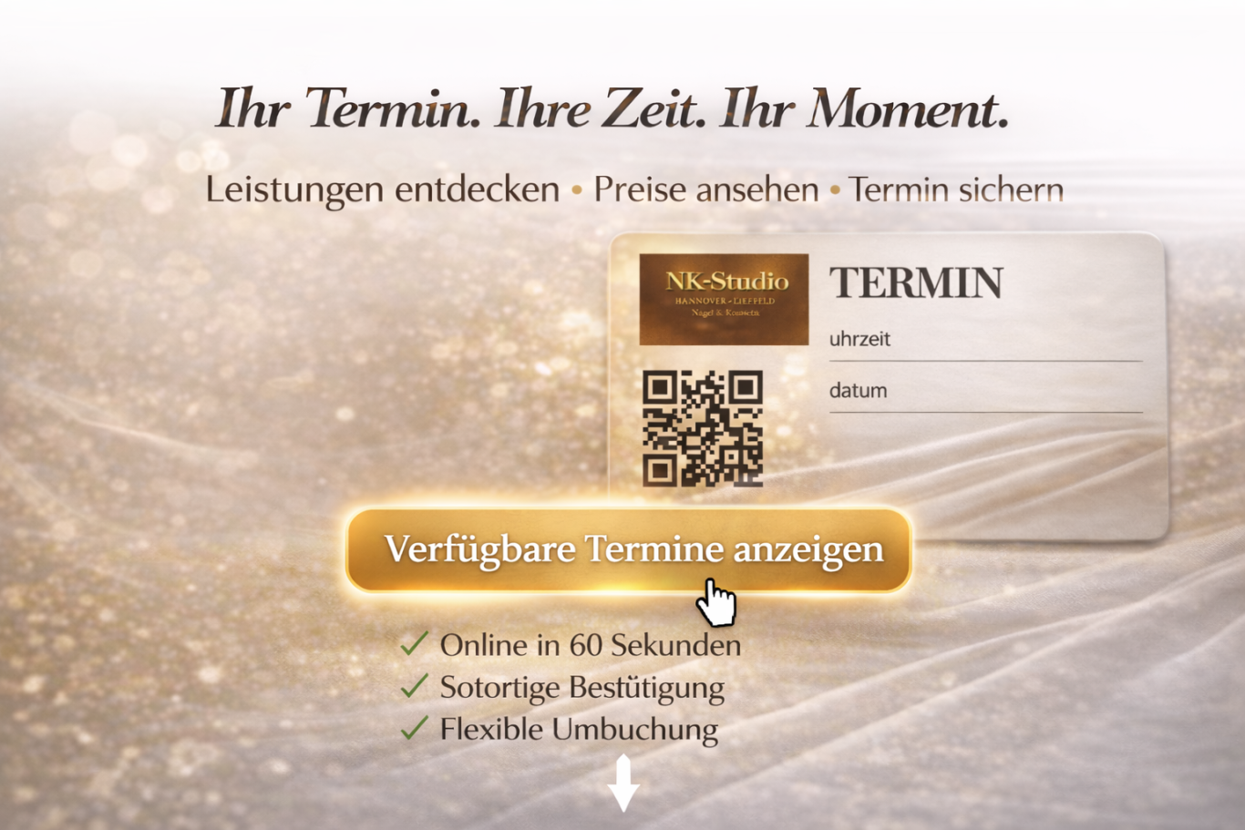 Jetzt Termin online buchen – Maniküre, Kosmetik & Massage in Hannover-Kleefeld Termin buchen im NK-Studio – Nagel- & Kosmetikstudio in Hannover-Kleefeld